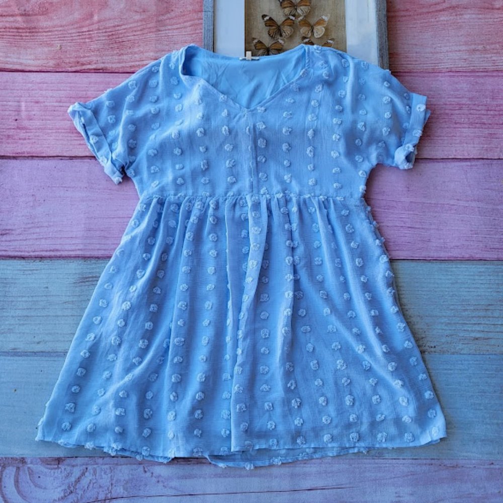 Pinkblush Light Blue V Neck Textured Swiss Dot Maternity Mini Dress Size Medium - Picture 6 of 10